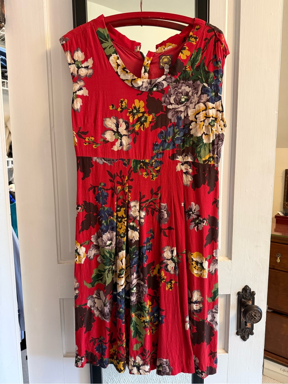Joules Red Floral Cap-Sleeve Swing Dress